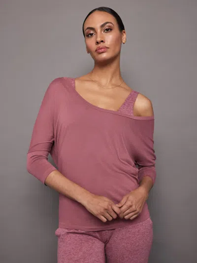 Carbon38 Long Sleeve Off Shoulder Tee In Hawthorn Rose