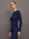 Carbon38 Long Sleeve Ruched Top In Ribbed Jersey In Navy