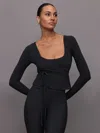 Carbon38 Long Sleeve Tie Top In Melt In Black