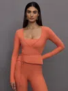 Carbon38 Long Sleeve Tie Top In Melt In Burnt Sienna
