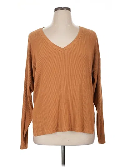 Pre-owned Carbon38 Long Sleeve Top Brown V Neck Tops