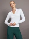 Carbon38 Long Sleeve Wrap Neck Shirt In White
