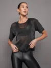 Carbon38 Metallic Mesh Tee In Black