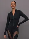 Carbon38 Mock Neck Corset Zip Top In Melt In Black