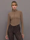 Carbon38 Mock Neck Corset Zip Top In Melt In Caribou