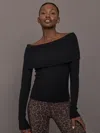 Carbon38 Off Shoulder Fold Over Sweater In Black