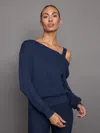 Carbon38 Off Shoulder Sweatshirt In French Terry - Navy Blazer