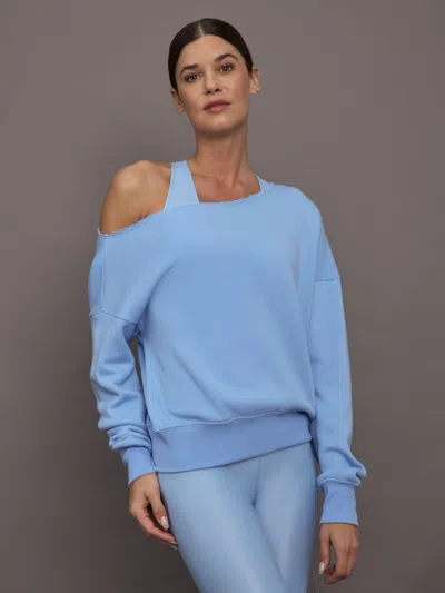 Carbon38 Off Shoulder Sweatshirt In French Terry In Blue
