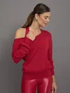 Carbon38 Off Shoulder Sweatshirt In French Terry In Crimson Red
