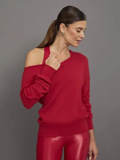 Carbon38 Off Shoulder Sweatshirt In French Terry In Crimson Red