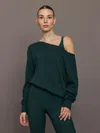 Carbon38 Off Shoulder Sweatshirt In French Terry In Green