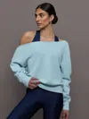 Carbon38 Off Shoulder Sweatshirt In French Terry In Sky Blue