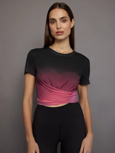 Carbon38 Ombre Cap Sleeve Wrap Tee In Black Ombre