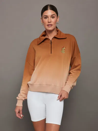 Carbon38 Ombre French Terry Half Zip / Cactus In Caramel Cafe To Rose Cloud