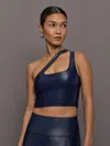 Carbon38 One Shoulder Bra Top In Takara Shine In Navy Blazer
