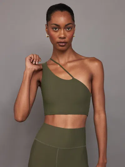 Carbon38 One Shoulder Convertible Bra Top In Melt In Core Olive