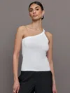 Carbon38 One Shoulder Tank In Ribbed Jersey In White
