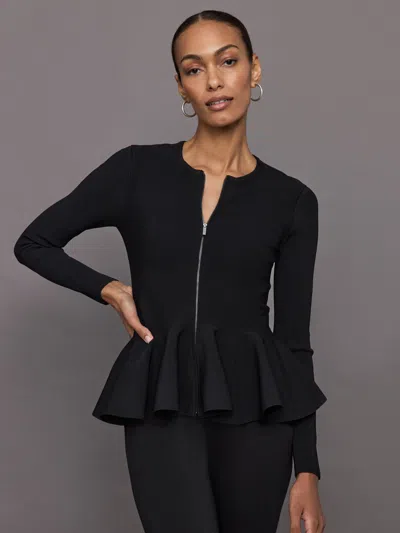 Carbon38 Peplum Zip Up In Black
