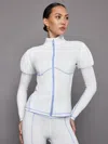 Carbon38 Puff Sleeve Full Zip Top In White,sweet Lavender
