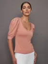 Carbon38 Puff Sleeve Tee In Muted Clay