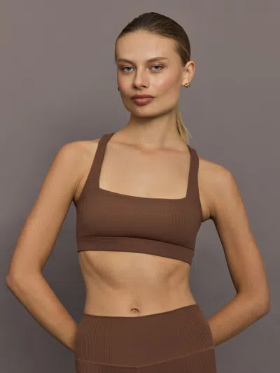 Carbon38 Racerback Bra In Ribbed Melt In Brown