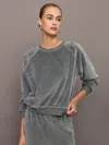 Carbon38 Raglan Pullover In Velour In Charcoal Grey