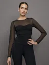 Carbon38 Ruched Mesh Long Sleeve Top In Melt In Black