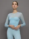 Carbon38 Ruched Mesh Long Sleeve Top In Melt In Sky Blue