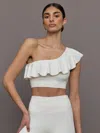 Carbon38 Ruffle One Shoulder Bra In Diamond Compression In Cloud Dancer