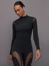 Carbon38 Sheer Spliced Mock Neck In Melt In Black