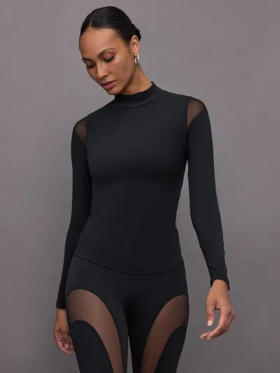 Carbon38 Sheer Spliced Mock Neck In Melt In Black