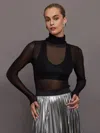Carbon38 Sheer Turtleneck Sweater In Black