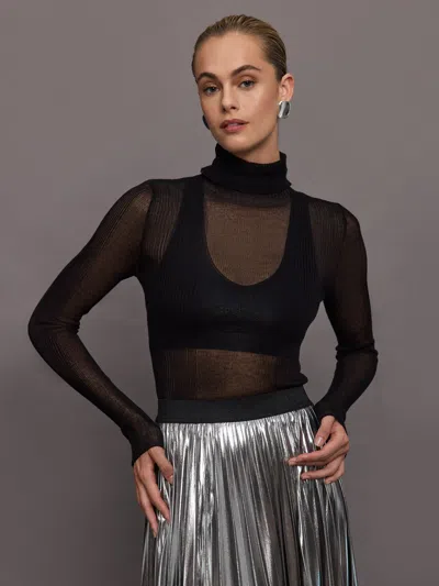 Carbon38 Sheer Turtleneck Sweater In Black