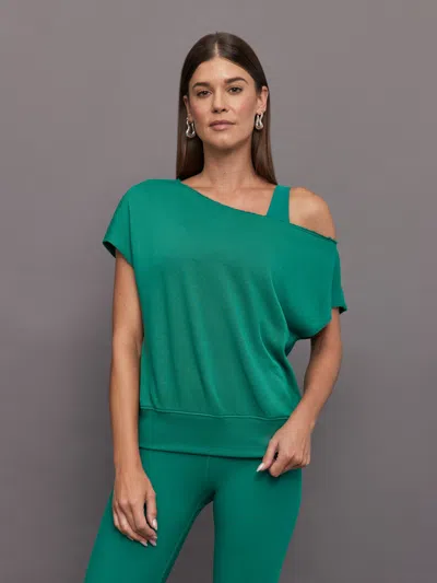 Carbon38 Short Sleeve Off Shoulder Sweatshirt In French Terry In Malachite