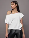 CARBON38 SHORT SLEEVE OFF SHOULDER SWEATSHIRT IN FRENCH TERRY