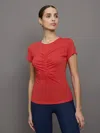 Carbon38 Short Sleeve Ruched Front Tee In Bittersweet