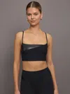 Carbon38 Spliced Colorblock Shine Bra In Melt In Black