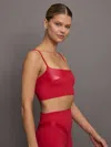 Carbon38 Spliced Colorblock Shine Bra In Melt In Crimson Red