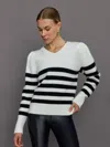 Carbon38 Striped Puff Sleeve Sweater In Cream,black