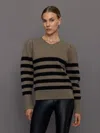 Carbon38 Striped Puff Sleeve Sweater In Stone,black