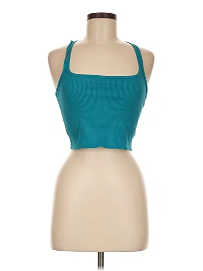 Pre-owned Carbon38 Tank Top Teal Halter Neckline Tops In Blue