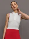 Carbon38 Tennis Sleeveless Polo In White,bittersweet