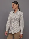 Carbon38 Twisted Tunic Shirt In White,tan Stripe