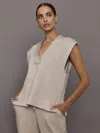 Carbon38 V Neck Knit Vest In Interlock In Taupe Heather