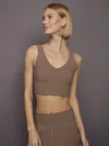 Carbon38 V-neck Longline Bra In Melt In Caribou