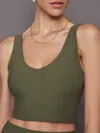 Carbon38 V-neck Longline Bra In Melt In Core Olive