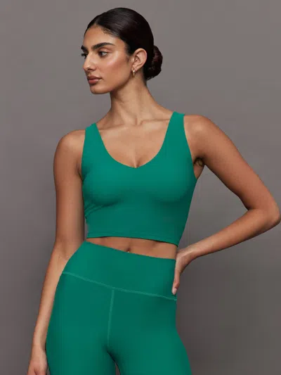 Carbon38 V-neck Longline Bra In Melt In Malachite