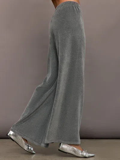 Carbon38 Wide Leg Pant In Velour In Charcoal Grey