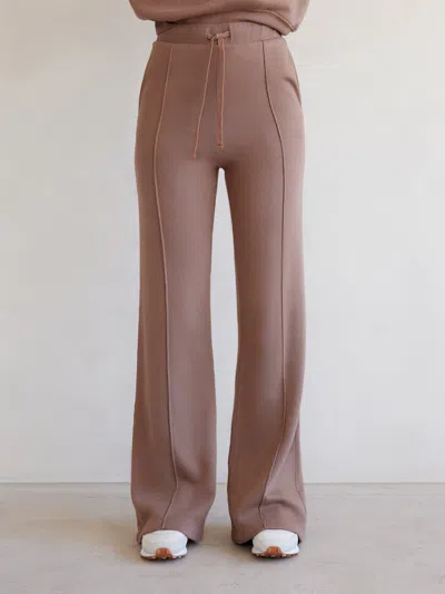 Carbon38 Wide Leg Pintuck Sweatpant In French Terry In Brown
