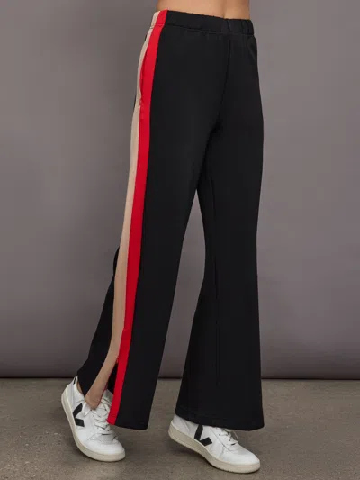 Carbon38 Wide Leg Track Pant In Scuba In Black
